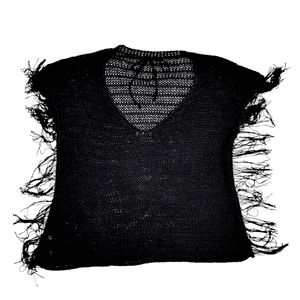 Zara Top Overlay Black Open Knit Fringe Tassle Boho Oversized Lightweight sz M